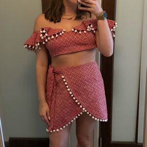 Red and white Coord Vacation 2 piece set with ball fringe - Size 6